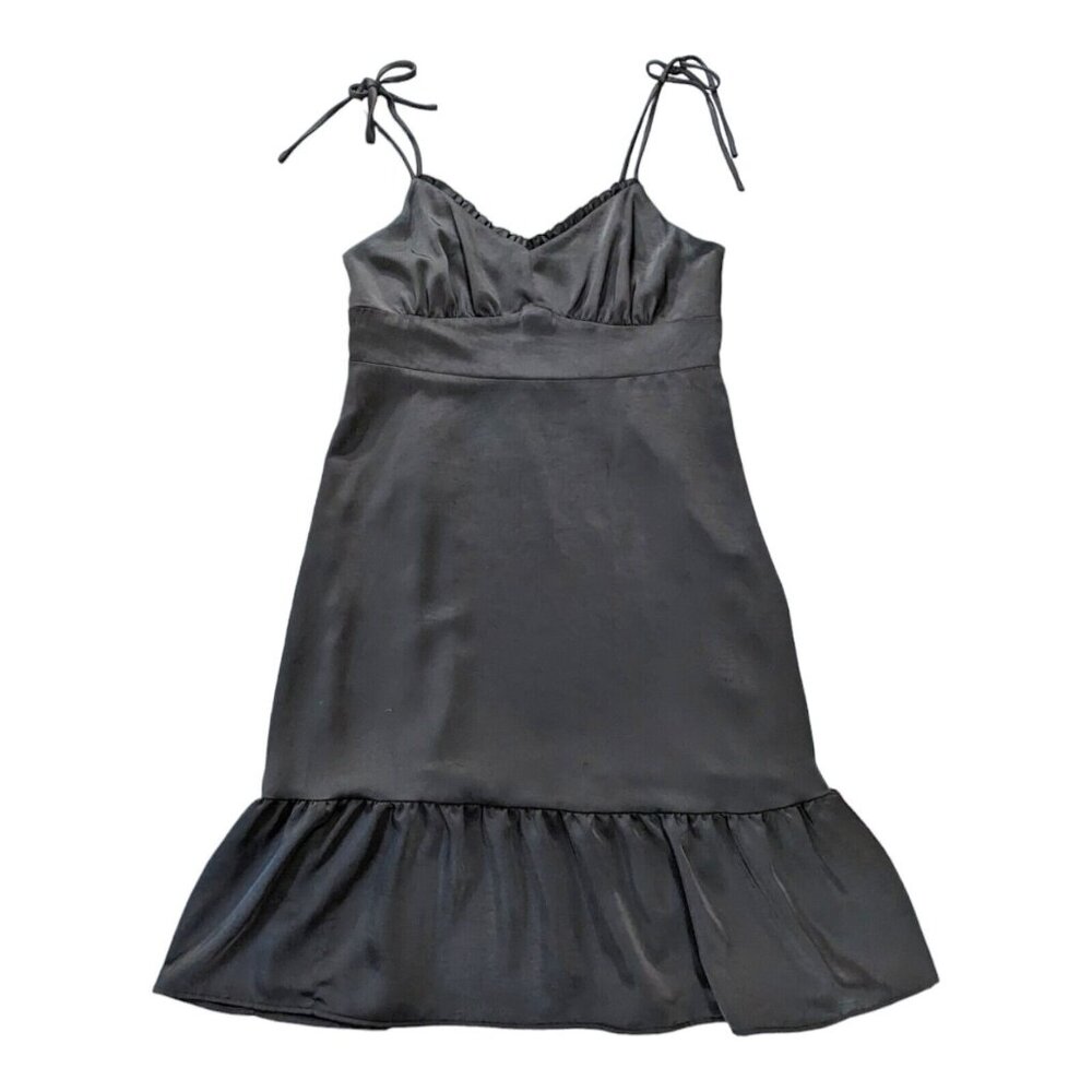 Nine West Midi Dress Women's L Black Empire Fit Flare Strappy Bow Ruffle